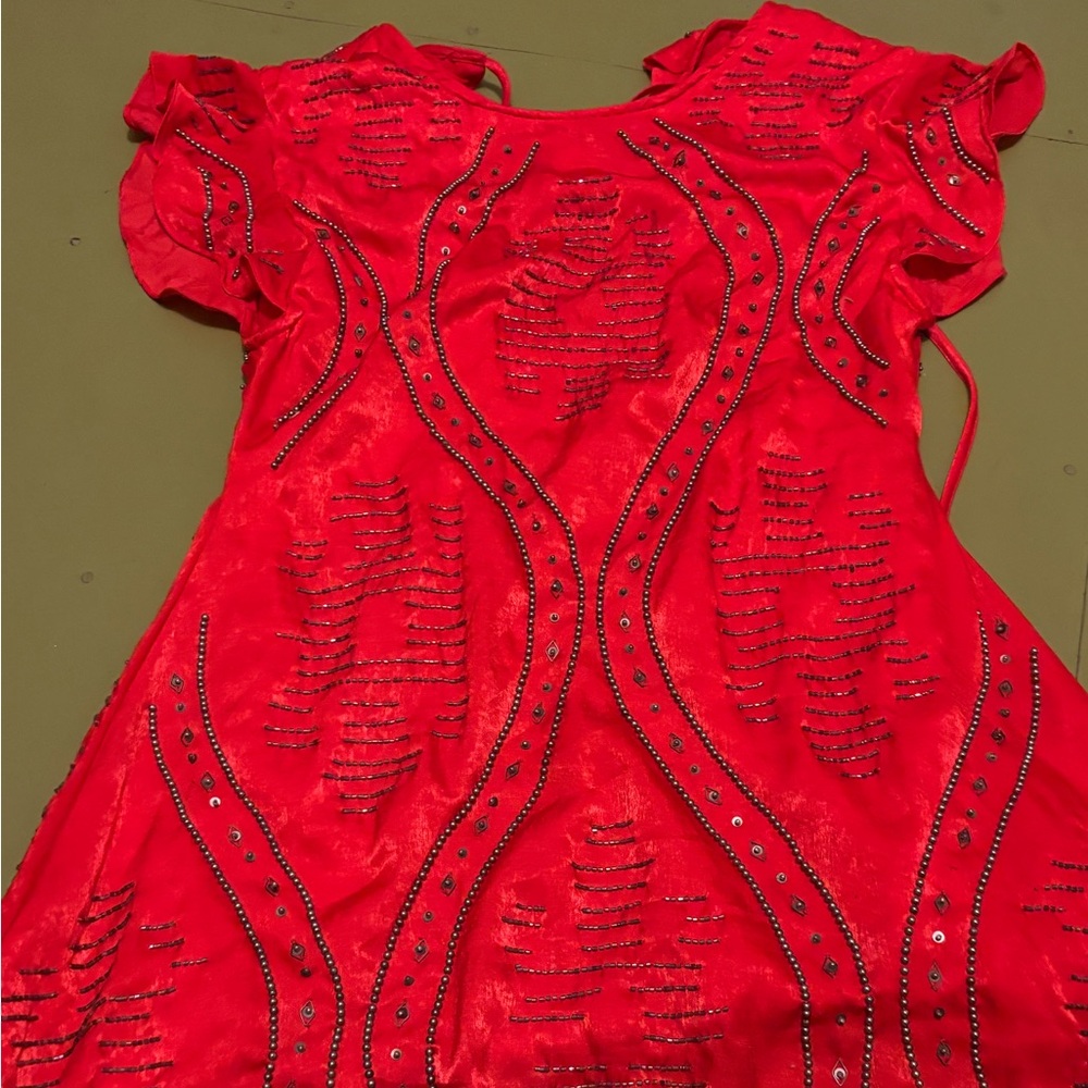 Red and Silver beaded Free People Tunic/Dress